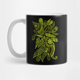 Abstract Zentangle Swirls Design (yellow-green on black) Mug